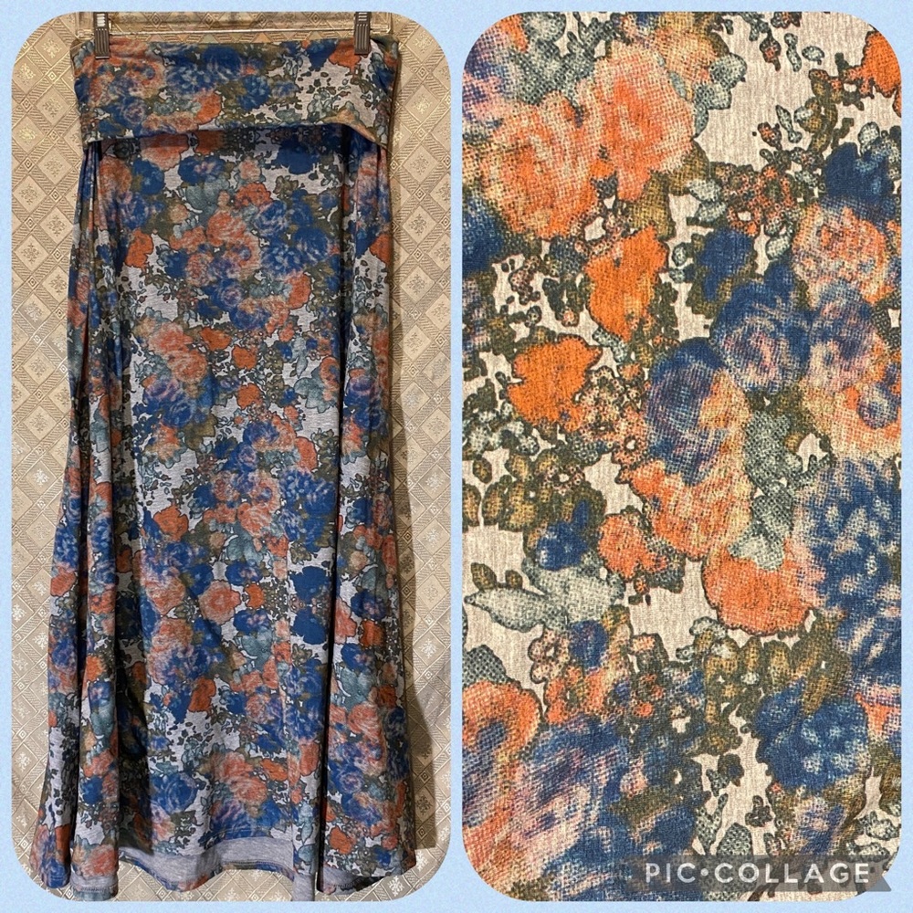 Watercolor Floral Stretchy Foldover Maxi Skirt S Long Comfy Elegant Graphic